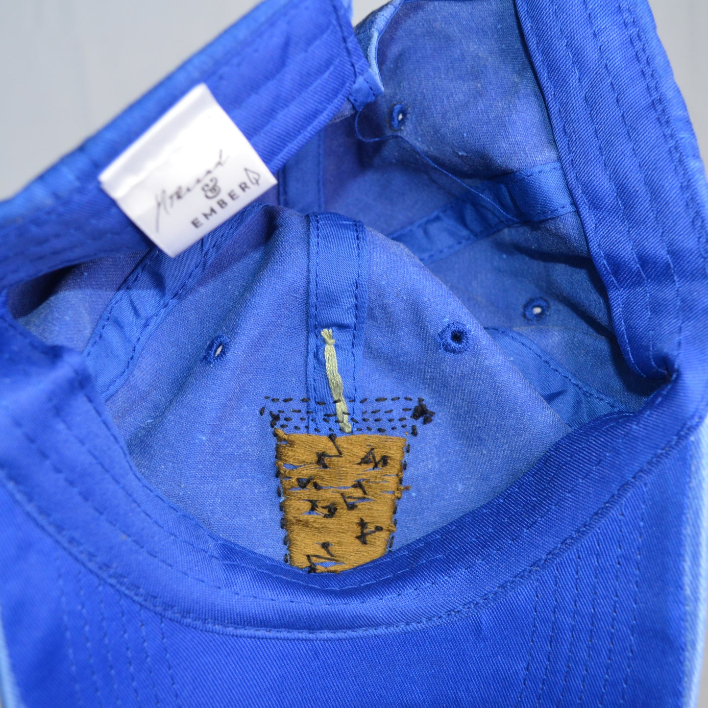 Inside View of Cerulean Blue Hat with Embroidery
