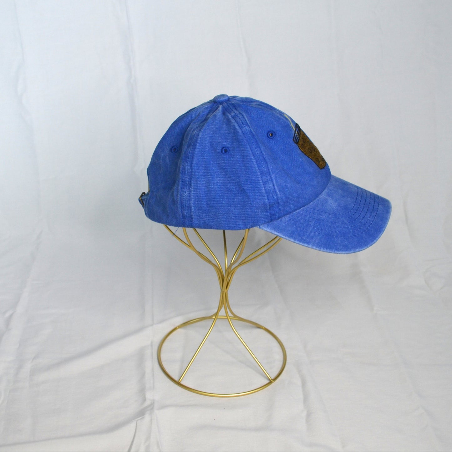 Cerulean Blue Hat with Iced Coffee Embroidery – Right Side View