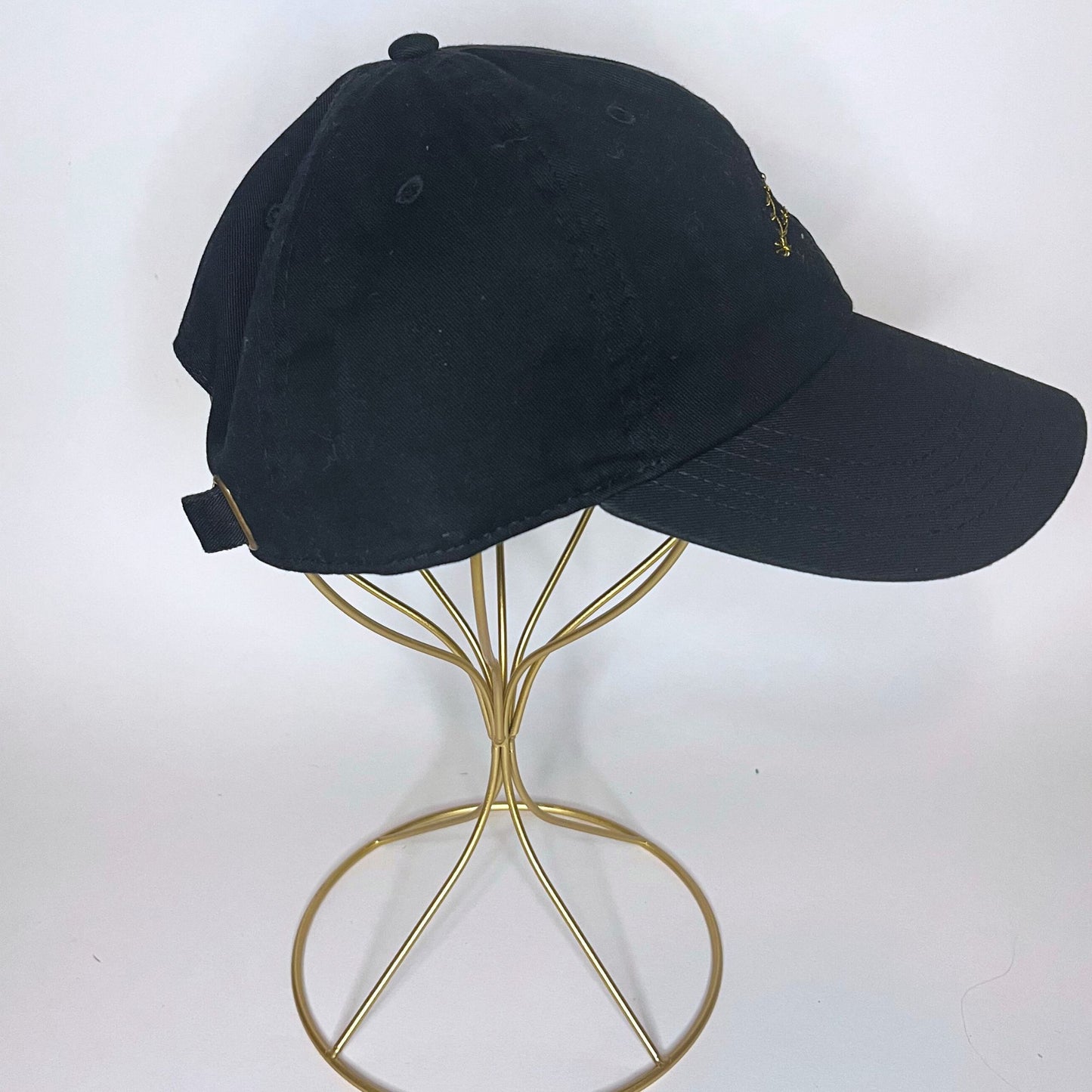 Black baseball cap with Leo constellation, right side profile.
