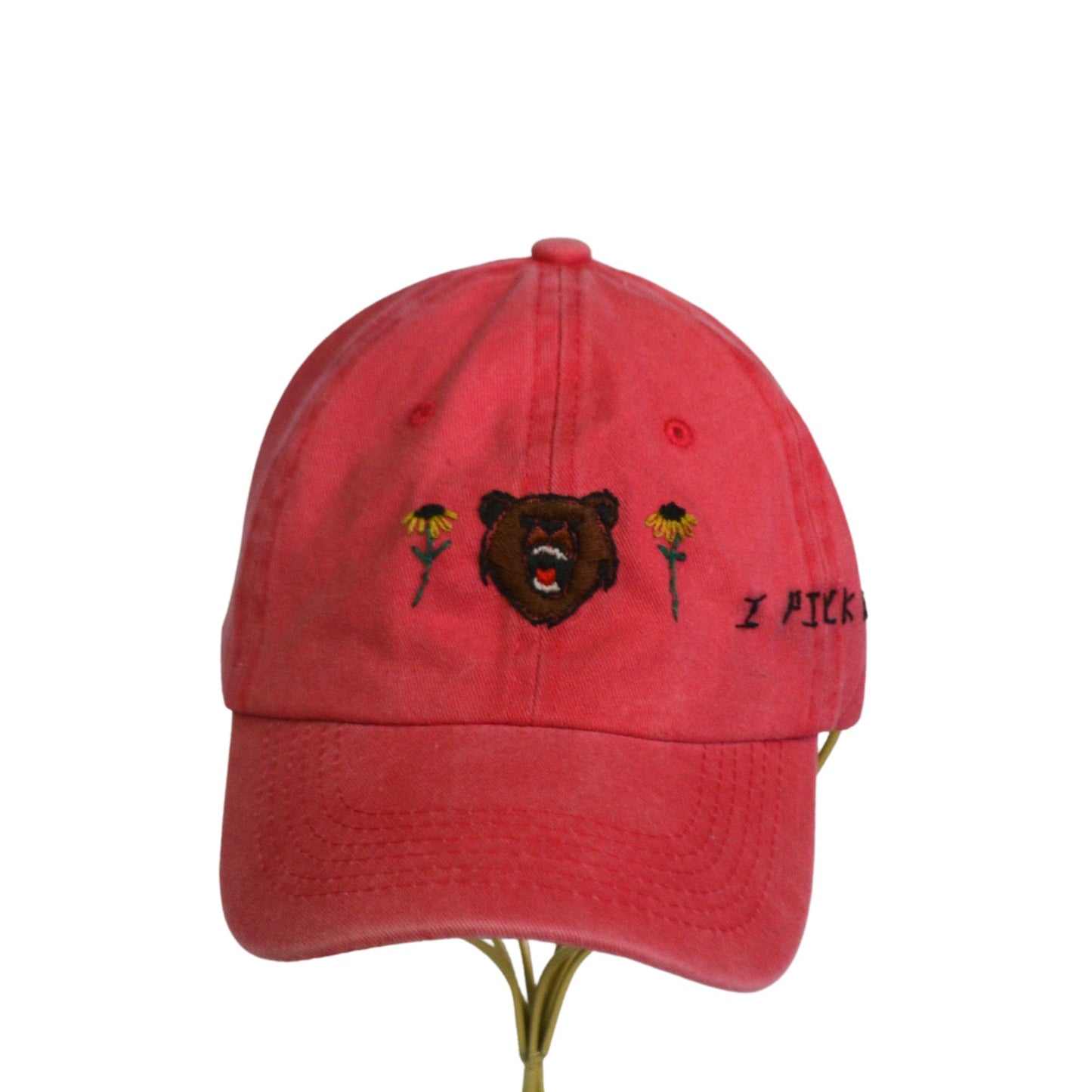 Red Baseball Hat | I Pick The Bear | Embroidered Hats-Thread & Ember
