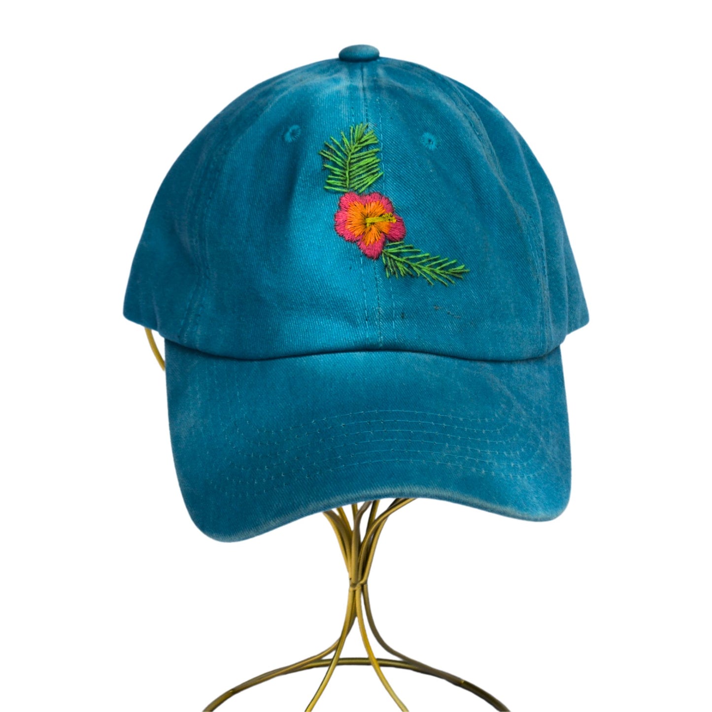 Sky Blue Baseball Hat | Hibiscus | Embroidered Hats-Thread & Ember