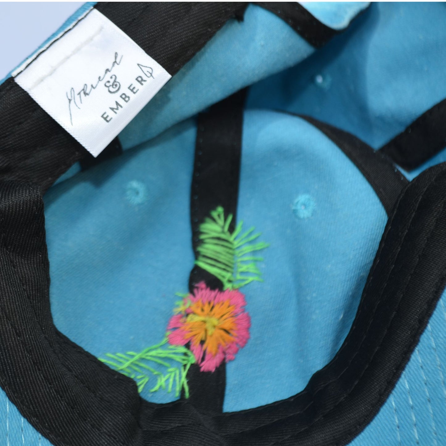 Sky Blue Baseball Hat | Hibiscus | Embroidered Hats-Thread & Ember