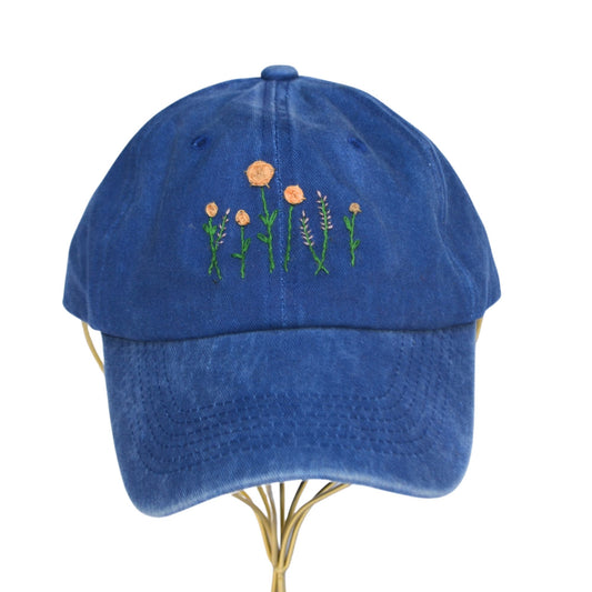 Cerulean Baseball Hat Rose Lavender Embroidered -ThreadEmber