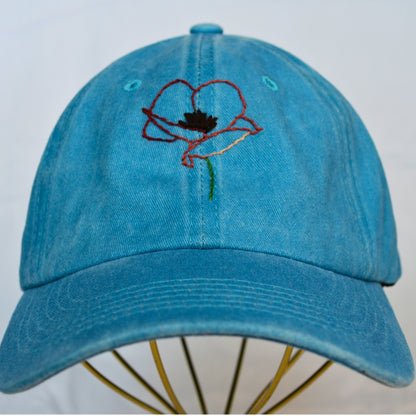 Sky Blue Baseball Hat Poppy Embroidered Hats-Thread & Ember